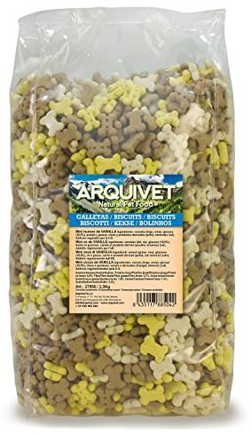 Arquivet, Biscuits, Galletas para Perros, Snacks para Perros, Mini Huesos de Vainilla, Premios, chuches y golosinas, Alimento complementario Perros, 2,5 kg