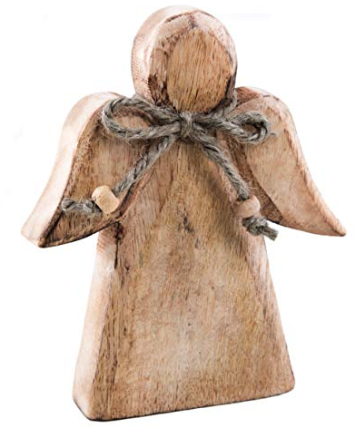Engel-Figur aus Holz: Weihnachtsfigur Deko, Engelfigur Weihnachten, Advent & Winter, Schutzengel, Glücksbringer, Dekofigur zum Hinstellen, Weihnachtsdeko Innen, Dekoration Fensterbank, 15 x 12 cm