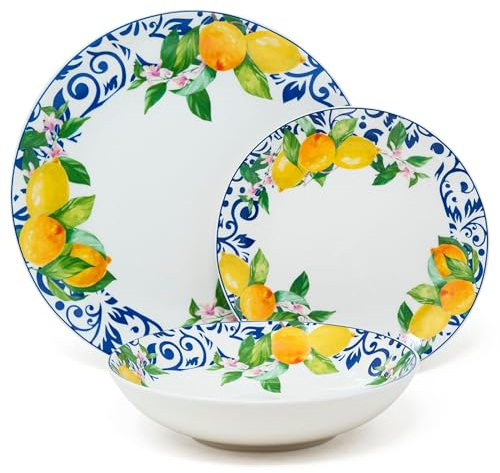 NAMAI - Servizio Piatti 6 Persone, Porcellana Resistente, Adatti in Lavastoviglie e Microonde, Colori Vivaci, Set Piatti 18 Pezzi, Servizio Piatti Colorati, Idea Regalo (Capri)