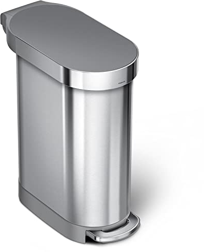 simplehuman CW2087DC 45L Slim Kitchen Pedal Bin, Silent Soft Close Lid, Strong Steel Pedal, Dent-Proof Plastic Lid, Brushed Stainless Steel with Grey Plastic Lid, W 25.9cm x H 62.1cm x D 54.5cm