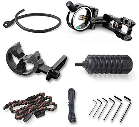Archery Upgrade Combo Bow Sight Kits, Compound Bow Essential Accessories Including 5-pin Bow Sight, Arrow Rest, Rubber Stabilizer, Peep Sight, Braided Bow Sling, D-loop, Wrench