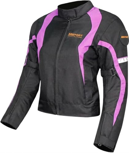 Msport Giacca Moto Donna Con Fodera Termica e Protezioni CE Rimovibili Giacca impermeabile e Traspirante - Viola XL