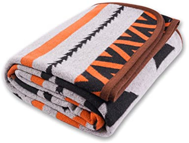 PuTian Merino Wool Blanket – Warm, Thick, Washable, 221 x 160 cm – Large Throw for Outdoor, Camping, Sofa, Bed, Travel – Super Soft Wool Blanket (Fire Grey Stripe)