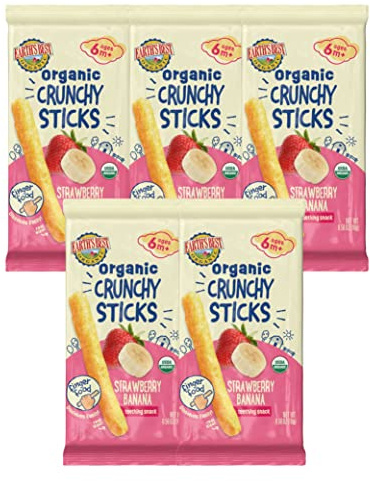 Earth's Best Organic Baby Food, Dissolvable Teething Snack for Babies 6 Months and Older, Strawberry Banana Crunchy Sticks, .56 oz Pack (Pack of 5)
