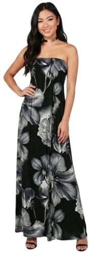RIDDLED WITH STYLE Ladies Sleeveless Boobtube Sheering Maxi Floral Print Long Dress Island Summer Beach Dress Womens Plus Size Maxi Bandeau Neck Casual Wear Holiday Dress (Black Floral UK 20-22)
