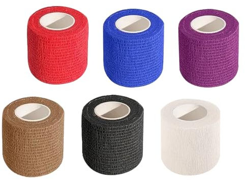 JVHLOV 6 Stück Selbsthaftende Verband 5cm x 4,5 m, Atmungsaktiv & Wasserdicht Farb Haftbandage Fixierbinde Selbstklebend, für Handgelenk- und Gelenkverstauchungen Haustier Bandagen
