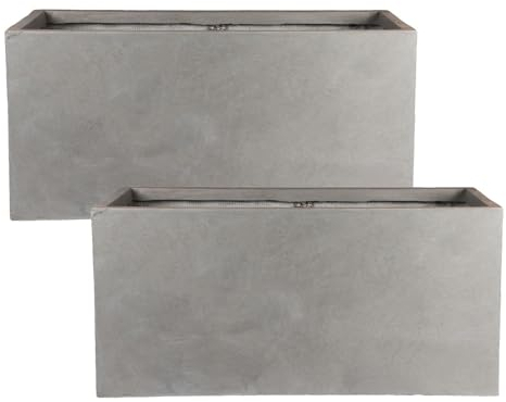 IDEALIST Set of 2 60cm Large Trough |Grey Reinforced Stone Rectangular Planter | Garden Planters with Drainage Holes L60 W30 H30 cm, 35 litres