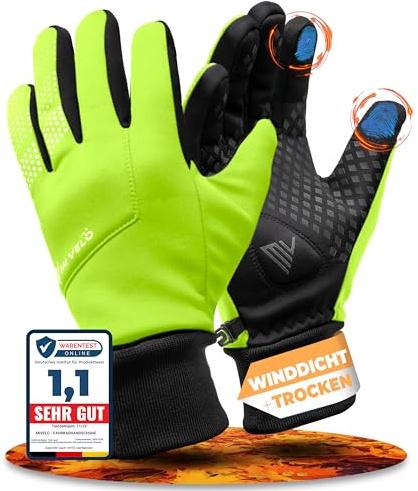 MIVELO Übergangshandschuhe für mittlere bis kühle Temperaturen I Fahrradhandschuhe Herren & Damen - Wasserabweisend & mit Ergo-Pad I Touchscreen fähig I Winddichte Handschuhe (Gelb, XL)