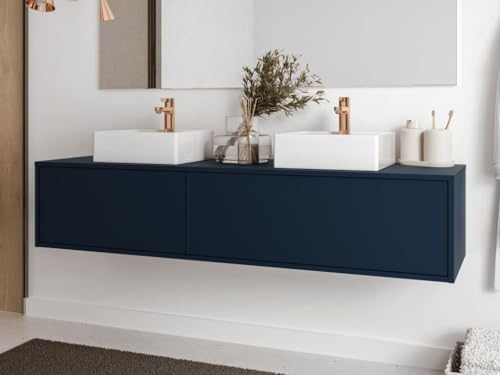 Vente-unique - Mobile da bagno galleggiante blu scuro con doppio lavandino - L 150 cm - ISAURE II