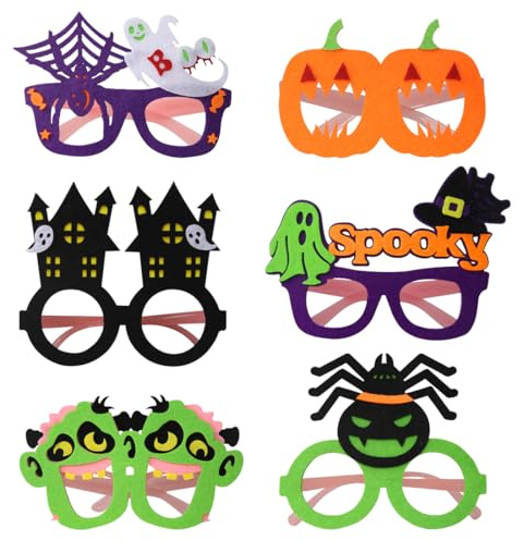 EAPMGQR 6 Pieces Halloween Glasses, Funny Photo Props Dress Up Glasses Rackets Skeleton Ghost Pumpkin Halloween Decoration Kids Party Glasses for Girls Carnival Masquerade Props