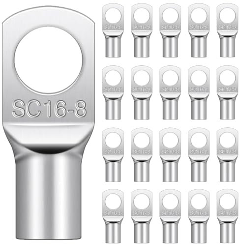 20 Stück Kabelschuh Rohrkabelschuhe M8, SC16-8 Unisolierte Rohrkabelschuhe 16mm², Ringösen M8, Elektrische Steckverbinder für Kabelschuhe für Haushaltsgeräten, Automobilen, Verteilerkästen SC16-8