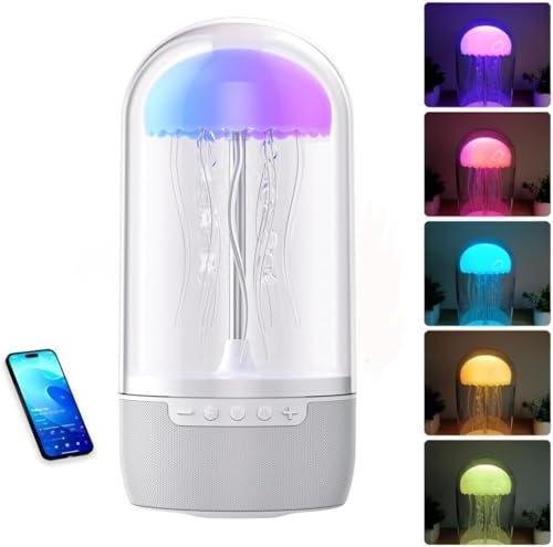 BomKra LED Quallen Lampe und Bluetooth Lautsprecher - RGB Farbverlauf Jellyfish Lamp, Tragbarer Kabellos Quallen Lautsprecher, Aufladbar Quallen Nachtlicht für Dekoratives Atmosphärenlicht