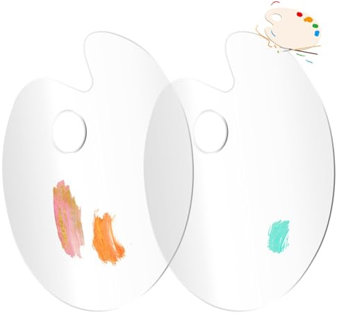 Clear Acrylic Paint Palette,2PCS Acrylic Artist Palette,Oval Shaped Non-stick Oil Paint Palette Thumb Hole,Painting Palette for DIY Art Craft Painting,Palette Mixing Tray for Watercolor,Oil Painting