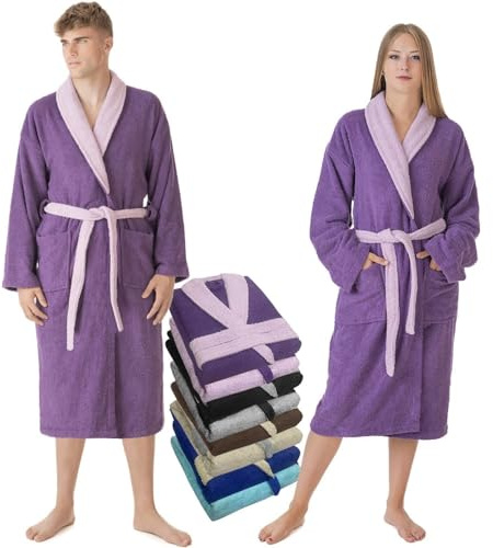 LEBENGOOD Albornoz Hombre 100% Algodón Rizo Americano 450 gsm – Bata de Baño para mujer Ducha, Suave, Absorbente, Unisex, OEKO-TEX® (BicHom Purpura, M)