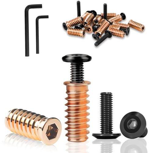 ddckj 30 Pièces Insert Fileté Bois en Acier Inoxydable, 15 Écrou M6 x 20 et 15 Vis Assemblage Meuble M6 x 20 pour Bricolage et Assemblage de Meubles en Bois avec 2 Clés