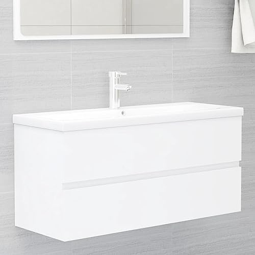 GCHDHAPB Armarios y almacenamiento, unidades de tocador, unidades de tocador de baño, gabinete de lavabo con lavabo integrado, madera blanca de ingeniería