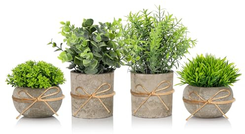4 Pezzi Pianta Finta da Interno, Piccole Mini Piante Artificiali in Vaso, Piante Finte Che Sembrano Vere, Adatte per Decorazioni Casa, Camera da Letto, Bagno, Cucina, Salotto, Ufficio, Scrivania
