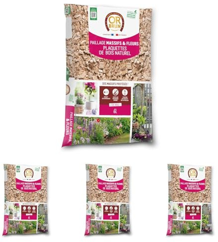 OR BRUN Paillage Massifs & Fleurs OBRPCLA6U - 6L - Plaquettes de Bois Naturel (Lot de 4)