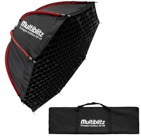 Multiblitz Softbox Octagon SF-90 Bowens con Rejilla y difusores, modificador de luz para Flash de Estudio y luz LED Continua, difusor de luz para fotografía de Retratos e iluminación de vídeo