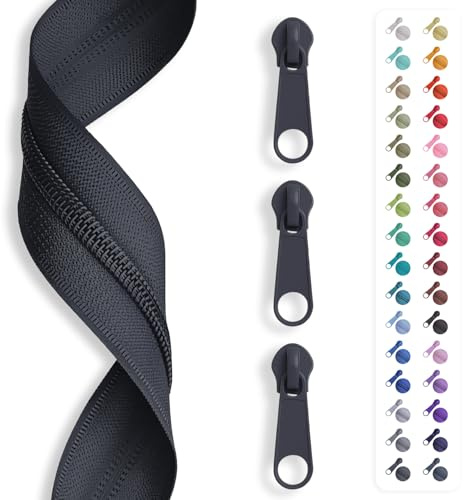 5 m zip endless, spiral 5 mm + 10 sliders/zip 27 colours, sold by the metre. Black