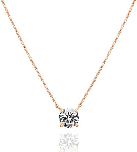 PAVOI 14K Gold Plated Crystal Solitaire 1.5 Carat (7.3mm) CZ Dainty Choker Necklace | Rose Gold Necklaces for Women