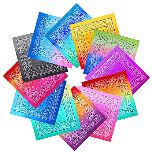 URATOT 12 Pack Novelty Gradient Cotton Bandanas Paisley Print Head Wrap Handkerchief