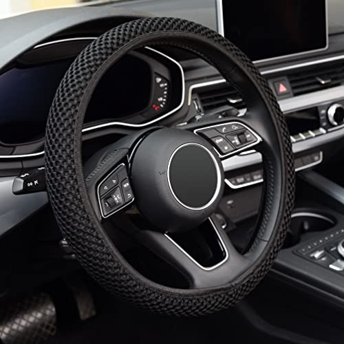 KAFEEK Elastic Stretch Steering Wheel Cover, Universal 15 Inch, Black