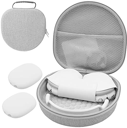 ProCase Custodia per AirPods Max Carrying Case, Custodia Rigida con Un Paio di Cover in Silicone per Padiglioni Auricolari, Custodia da Viaggio Pouch Bag per Nuovo AirPods e Altri Accessori -Grigio