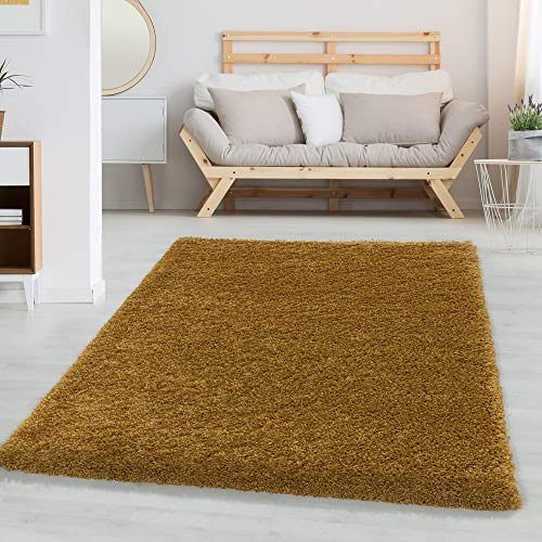 Carpetsale24 Shaggy Hochflor Teppich Wohnzimmer 300 x 400 cm Gold - Moderner, Flauschiger, Großer Langflor Teppich – Weicher Carpet für Schlafzimmer, Esszimmer & als stilvoller Küchenteppich