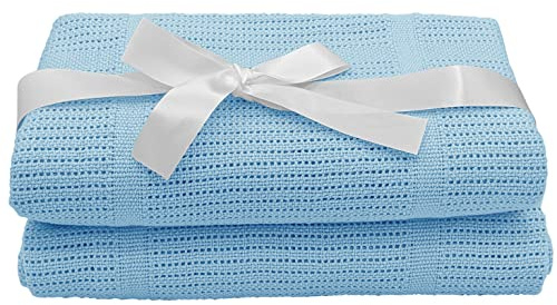 Noble & Brite Coperta in cotone cellulare per neonati, confezione da 2, coperta cellulare per neonato, morbida e leggera, per culla, carrozzina, culla da viaggio (100 x 75 cm, blu)