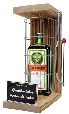Personalisierte Geschenke für Männer Frauen Geschenkidee - Eiserne Reserve Gitterkäfig Jägermeister Likör (1 x 0.35 l) incl. Notsäge - Papa Mama Geburtstag Hochzeit