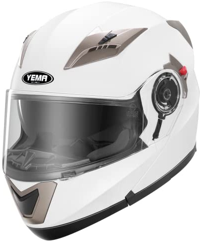Casco Modulare Moto Integrale Scooter - YEMA E13-0510253-WM Caschi Modulari Motorino Integrali ECE Omologato Donna Uomo con Doppia Visiera Parasole, Bianco, M
