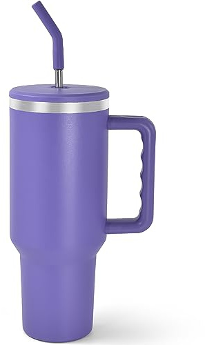 AGH life 1200 ml mugg med handtag och halm, 304 dubbelväggigt vakuum rostfritt stål bärbar bilmugg reseflaska, kaffemugg för resor eller kontor, håller kaffe te varmt eller kallt i timmar
