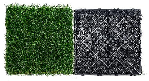 VEVOR 9er-Set Rasenteppich 310 x 310 x 220 mm Kunstrasenteppich PP + PE Kunstrasen 40 mm Florhöhe UV-beständig Grasteppich mit Einer Dichte von 17.000 Stichen Ideal für Terrasse Balkon Picknicks