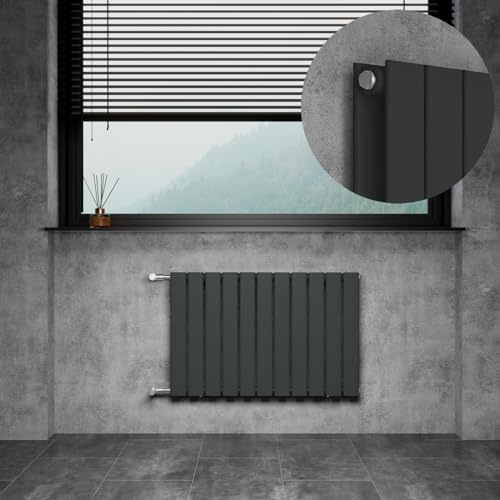 Radiatore di design piatto a pannello, orizzontale, 550 x 850 mm, riscaldamento per bagno, radiatore piatto con connettori laterali, 977 Watt, doppio strato (antracite)