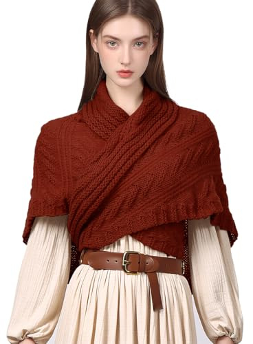CAMDOM Écharpe triangulaire pour femme Hiver Automne Tricoté Wrap Châle Mode Chaud Dames Pull Foulard Cape, bronze, taille unique
