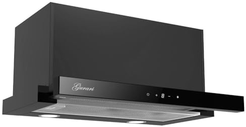 GURARI Flachschirmhaube CH 3003C+ Schlauch, Einbau Dunstabzugshaube 60 cm, Schwarz Glas, 1000m³/h