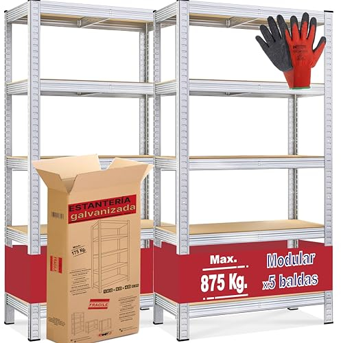 [2 unids] Estantería Metálica 180x90x40cm – 5 Baldas | Estanterías Almacenaje Cocina, Trastero, Garaje | Estantería Metálica Galvanizada | Estante Resistente 875kg