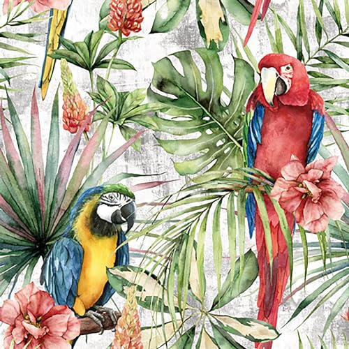 ti flair Serviettes en papier 33x33cm 3 épaisseurs 20 pièces avec motif oiseau haute qualité et durable serviettes jetables à motif serviettes d'anniversaire serviettes en papier perroquet ara jungle