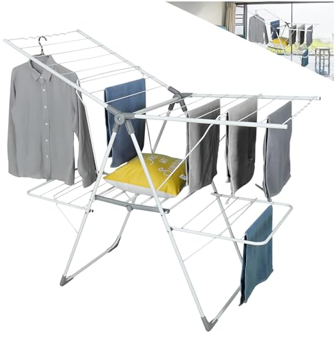 Allyson Wäscheständer - Wäschetrockner ausziehbar für stabiles, rutschfestes und platzsparendes Wäschetrocknen - (141cm x 93cm x 58cm) Wäscheständer mit leichtem Aufbau und Trocknen auf 2 Ebenen