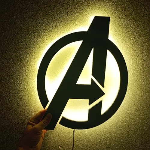 Cartel neon-led inspirado logo Avengers Vengadores luz pared - Letrero luminoso para colgar en la pared inspiración Marvel los vengadores Personalizable