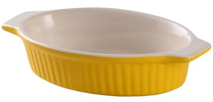 Sharplace Fuente de Horno de Cerámica de, Accesorios de Cocina, Sartén Grande para Lasaña Profunda para Horno para Uso Diario, para Cocinar Pasteles, Amarillo, Oval
