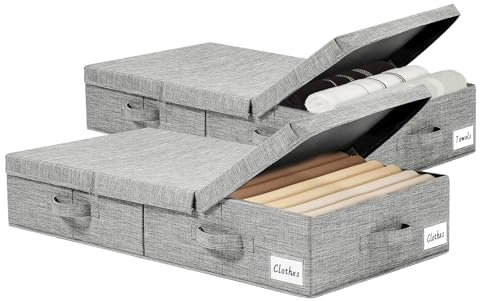 Mahousky 2 Pack Under Bed Storage Containers with Lids, Clothes Storage Bins with Handle, Foldable Underbed Storage Bags for Clothes, Blankets, Towels, Pillows