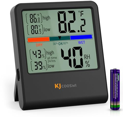 Digital Thermometer Hygrometer, Indoor Wall Thermometer Humidity Indoor with High Accuracy, Suitable for Greenhouse, Home and Office, AAA Battery (Black)