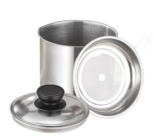 Nuytghr Contenedor de grasa, lata de almacenamiento de aceite de cocina de gran capacidad, separador de grasa de cocina resistente, soporte de grasa portátil de 4.7 x 4.5 x 4.1 pulgadas para el hogar,