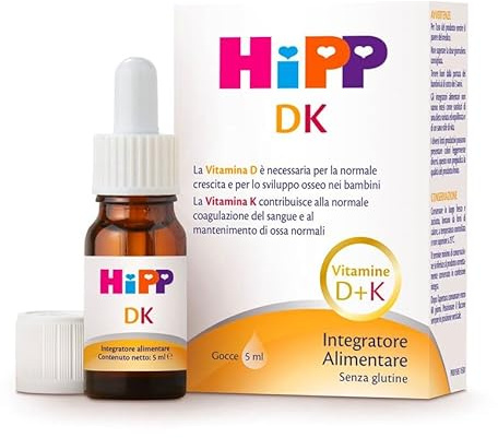 HiPP - HiPP DK, Integratore Alimentare, Bambini, Vitamina D, Vitamina K, Sviluppo Osseo Bambini, con Pratica Pipetta Contagocce, 5ml