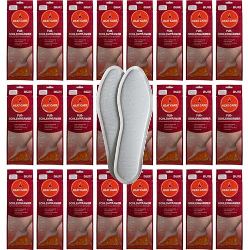 BURI Heat Sohlenwärmer - 24 Paar Fußwärmer für 10 Stunden Wärme - extradünn & luftaktiviert - natürliche Wärmesohlen für Schuhe & Stiefel - ideal für Outdoor, Sport, Arbeit & Wintertage