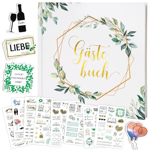 BOFUNX Gästebuch Hochzeit zum ausfüllen Vintage Hochzeitsgästebuch 60 blanko Seiten + 8 Blätter Aufkleber für Hochzeit Polterabend Geburtstag Kommunion Konfirmation Taufe Firmung Eukalytpus