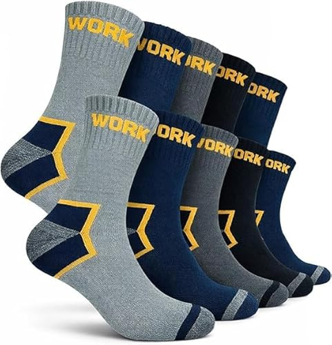 PS PROUTHS Calzini da Lavoro Uomo Donna Rinforzati Cotone Traspiranti, Imbottitura Ammortizzata Lunghe Giornate, Calze Lavoro Resistenti Tallone Punta (IT, Numero, 35, 40, Regular, Regular, X5)