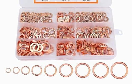 300 Pièces Rondelles en Cuivre Joints Toriques, Bague D'étanchéité en Cuivre Plates Metal, 12 Tailles Flat Assortiment Kit pour Bouchon à Vis, M5 M6 M8 M10 M12 M14 M16 M20
